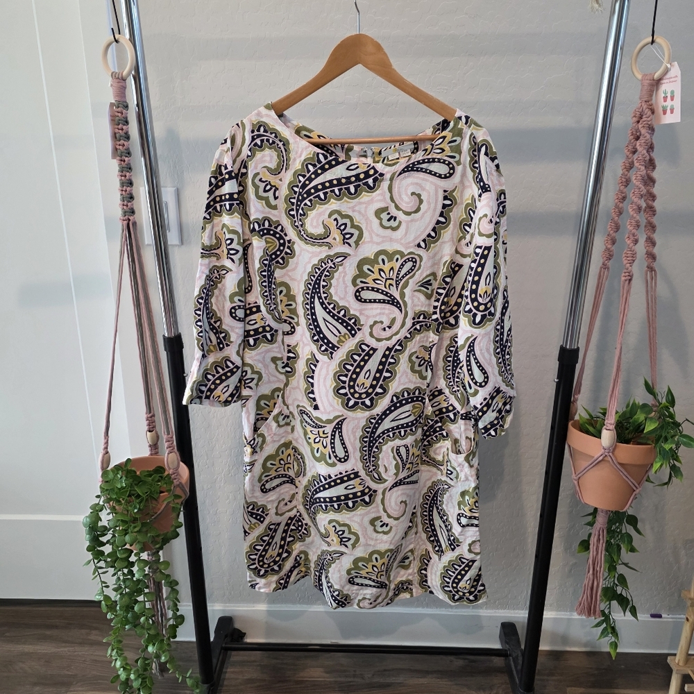 Boden Linen Pink Paisley Dress with Pockets. Plus Size 16/18.